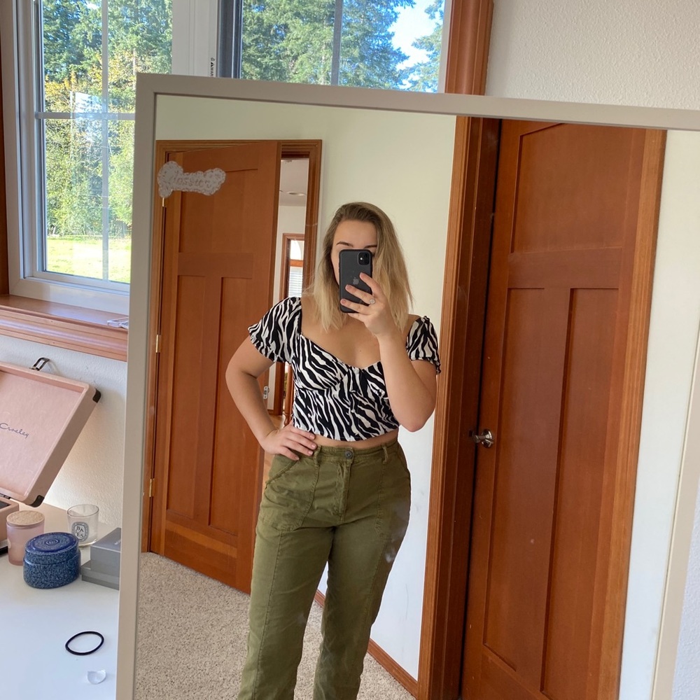 Zebra animal print Crop Blouse with buttons